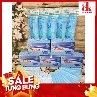 [SALE] Khẩu Trang Y Tế Euro Xanh 5 Lớp Không Xù Lông 1 Hộp 50 Chiếc