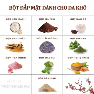 Set 10 loại bột dưỡng da dành cho da khô (Bột hữu cơ, mask tự nhiên, cấp ẩm, bổ sung vitamin) - Thuốc Bắc Lãn Ông