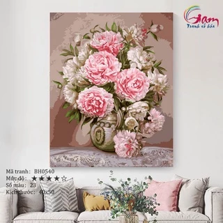 Tranh sơn dầu số hóa tự tô màu theo số Gam Hoa Mẫu Đơn căng sẵn khung 2,5cm size 40x50cm BH0540