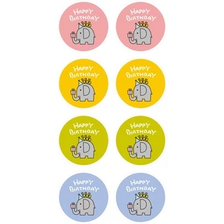 8 Sticker Tem nhãn dán chữ Happy Birthday hình con voi cute kích thước 4.2x4.2cm