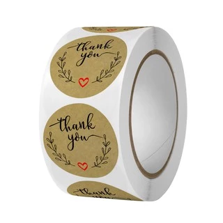 Giá Xưởng - Cuộn 500 Tem dán cảm ơn giấy da bò Sticker Thank You tròn 25mm nhãn dán xinh xắn