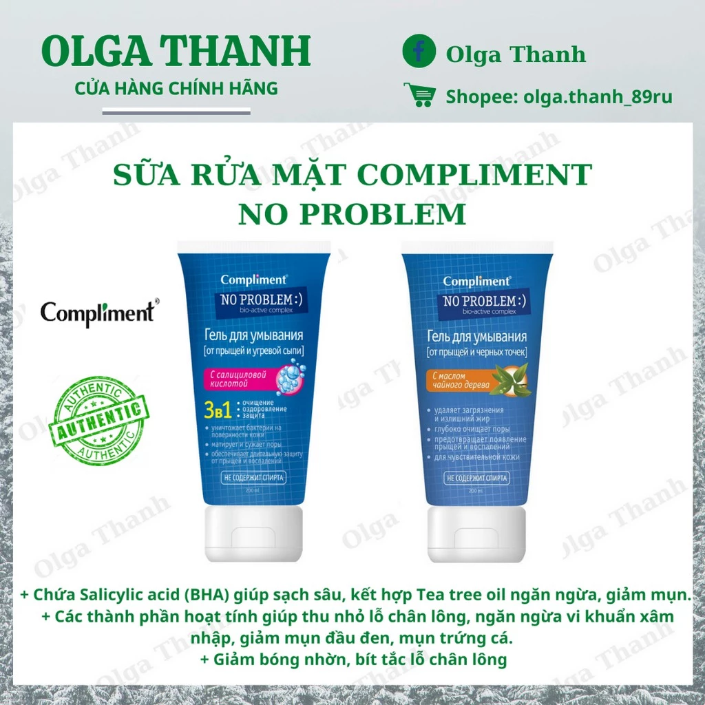 GEL Rửa mặt Mụn,Thâm Compliment No problem SA (Salicylic Acid)