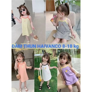 ĐẦM VÁY THUN HAI DÂY TRẺ EM HAIVANCO 8 đến 18 kg thun cotton mềm mại thoáng mát màu sắc tươi sáng đi học đi chơi đều đẹp