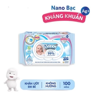 khăn ướt Bobby Nano bạc kháng khuẩn (100 miếng) xanh/hồng