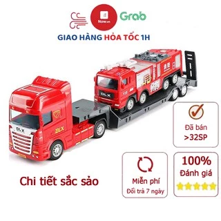 Đồ chơi mô hình xe đầu kéo chở xe cứu hỏa chở nước (gồm 2 xe) nhựa an toàn, kích thước lớn