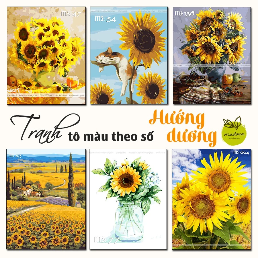 Tranh tô màu theo số, tranh số hóa, tranh tô màu số hóa Madoca - Hoa Hướng Dương - Khung 40x50cm