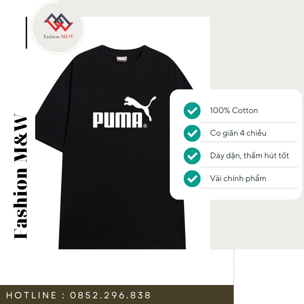 Áo Thun PUMA 100% COTTON, Áo Phông Form Rộng Phong Cách Unisex Cho Nam Và Nữ. .