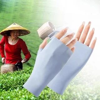 Găng tay chống nắng hở ngón vải lụa lạnh thoáng khí thời trang mùa hè