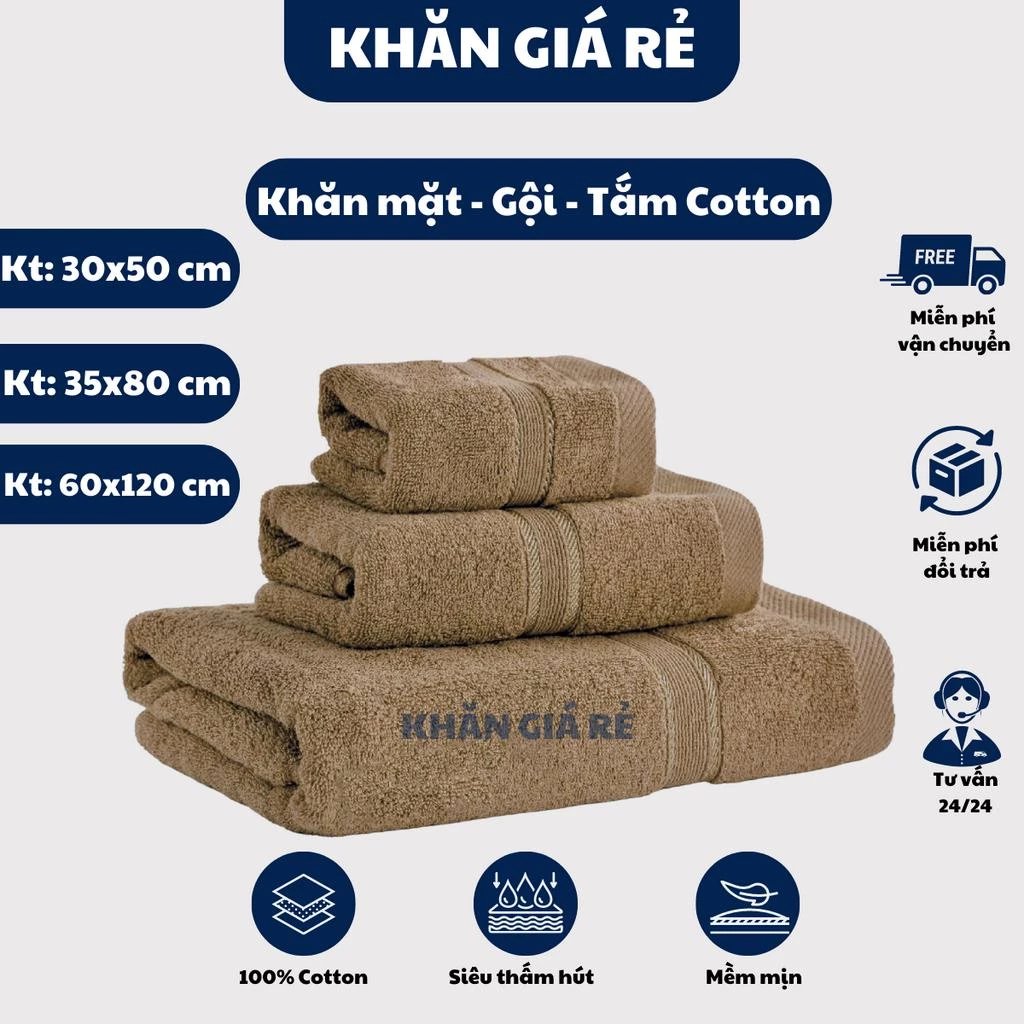 Khăn tắm gội lau mặt 100% chất cotton thấm hút không đổ lông, Khăn rửa mặt cao cấp mềm mịn