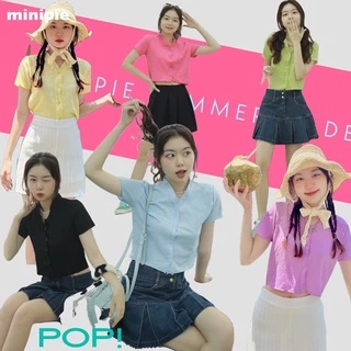 Áo Kiểu Form Croptop Cổ V Cài Nút Dọc Tay Ngắn Màu Pastel Minipie