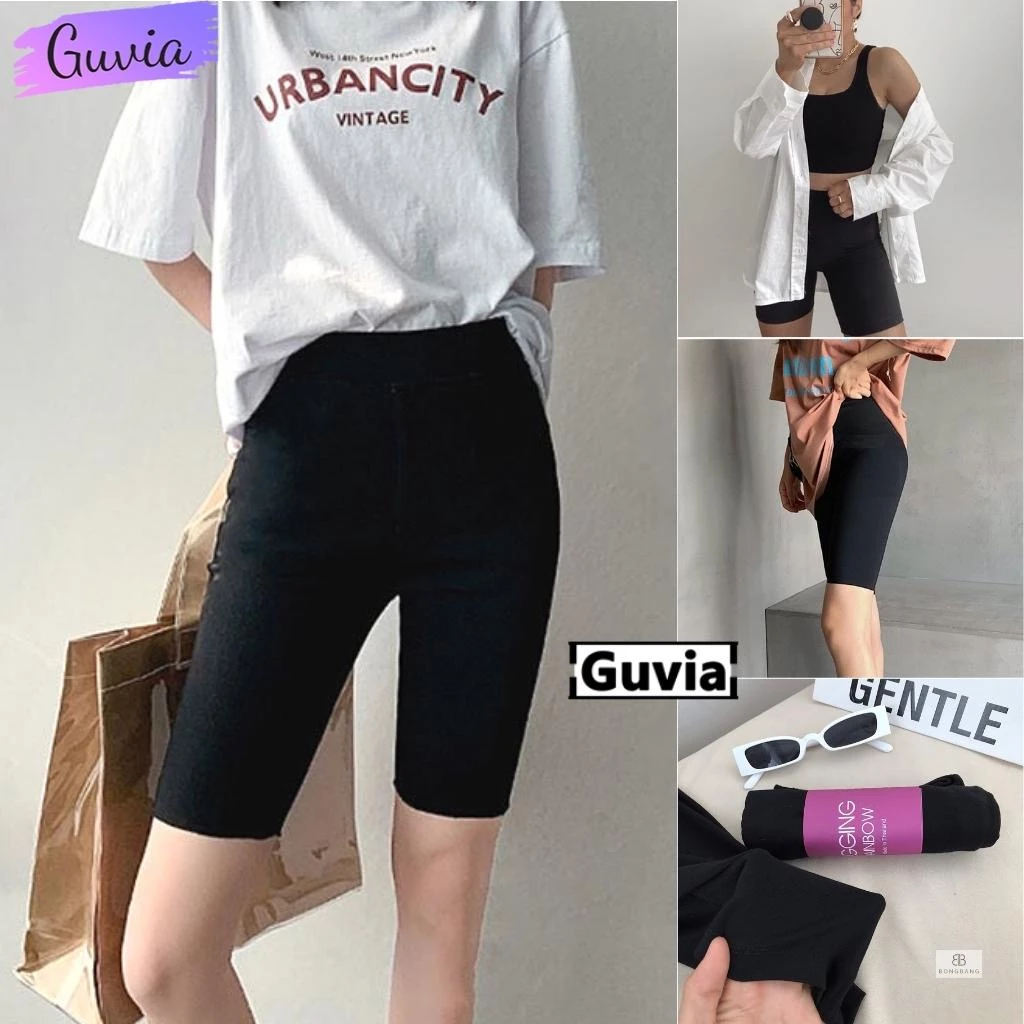 Quần LEGGING Nữ Lửng Chất Thun Thái, Quần Legging Đùi Cạp Cao Dáng Ôm Mặc Tập Gym Yoga Freesize GUVIA QU05