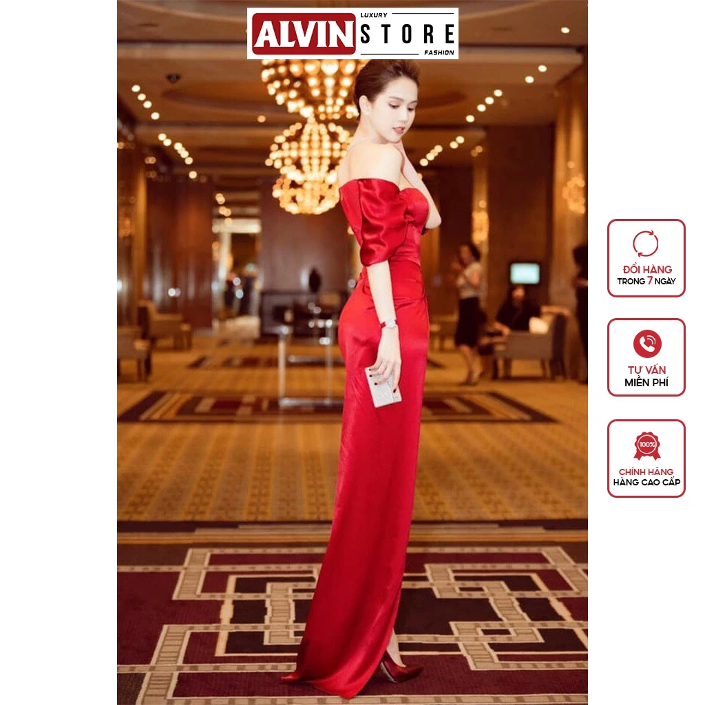 Đầm Dạ Hội Dài Lụa Đỏ Cao Cấp Thiết Kế Cúp Xếp Ly Eo Đổ Rũ Duyên Dáng Quyến Rũ Alvin Store 2667