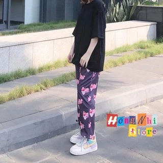 Quần Hoạt Hình Dài Dây Rút Lai Báo Hồng Cartoon Pant Oversize Ulzzang Unisex - MM