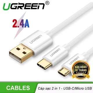 Cáp sạc nhanh và truyền dữ liệu 2 in 1 cổng Micro USB và USB-C dài 1m chính hãng Ugreen 30576