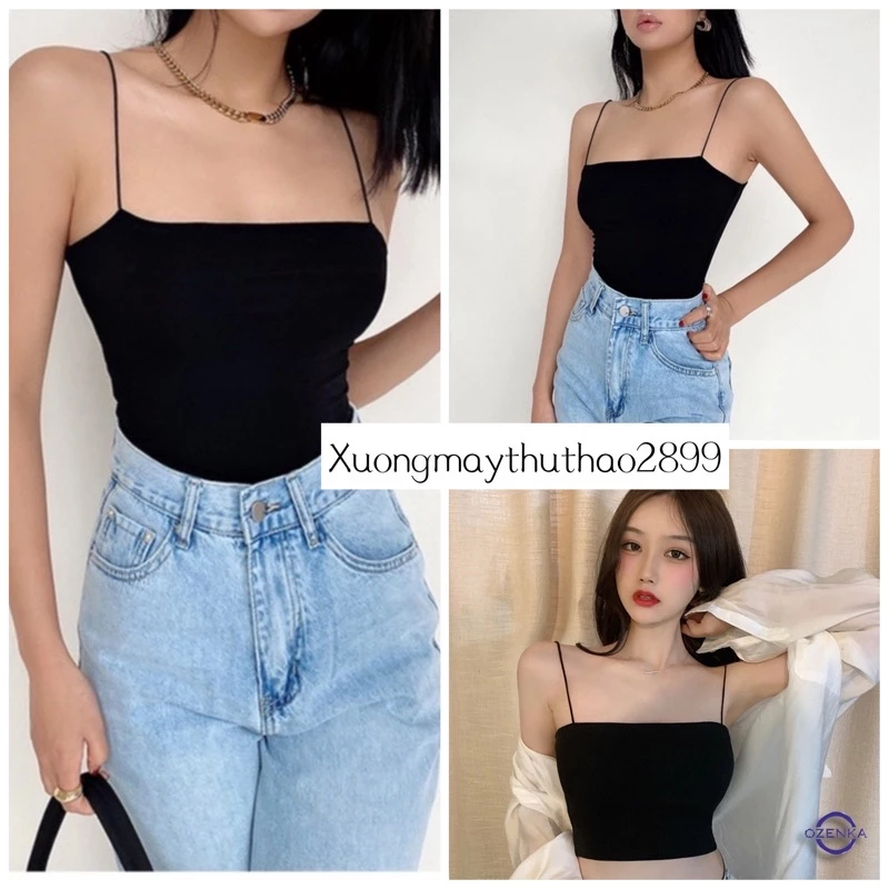 Áo 2 dây sợi bún thun gân đẹp 100% cotton , áo croptop ôm mặc trong siêu mát