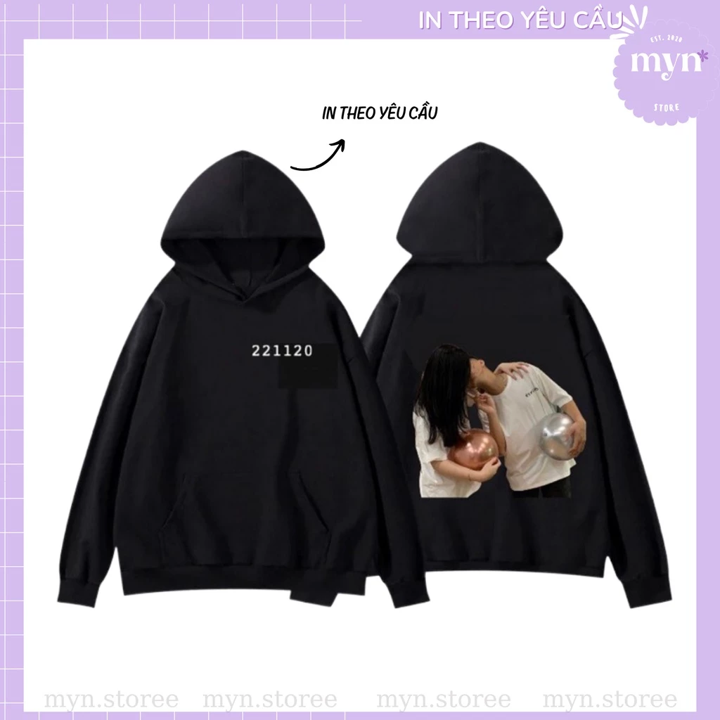 Áo Hoodie Dài Tay Đen In Theo Yêu Cầu Nam Nữ Đủ Size