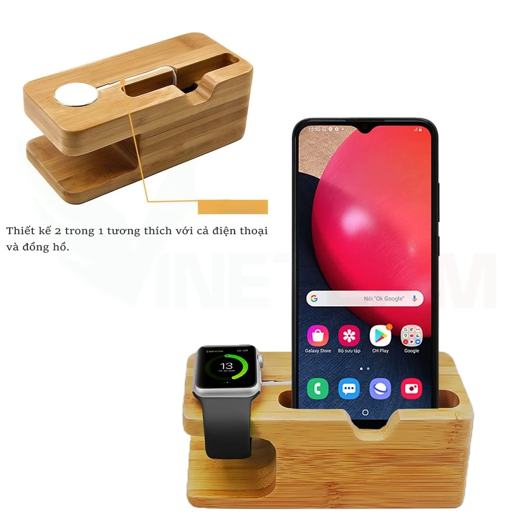 Giá đỡ để điện thoại và đồng hồ thông minh bằng gỗ tre -dc4797