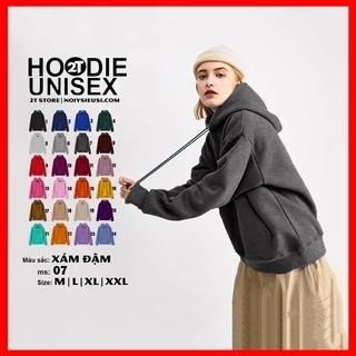 Áo hoodie unisex 2T Store H07 màu xám đậm - Áo khoác nỉ chui đầu nón 2 lớp dày dặn đẹp chất lượng