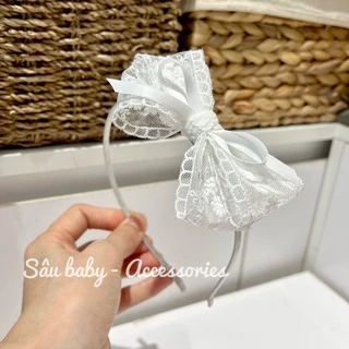 Bờm nơ ren trắng handmade cho bé