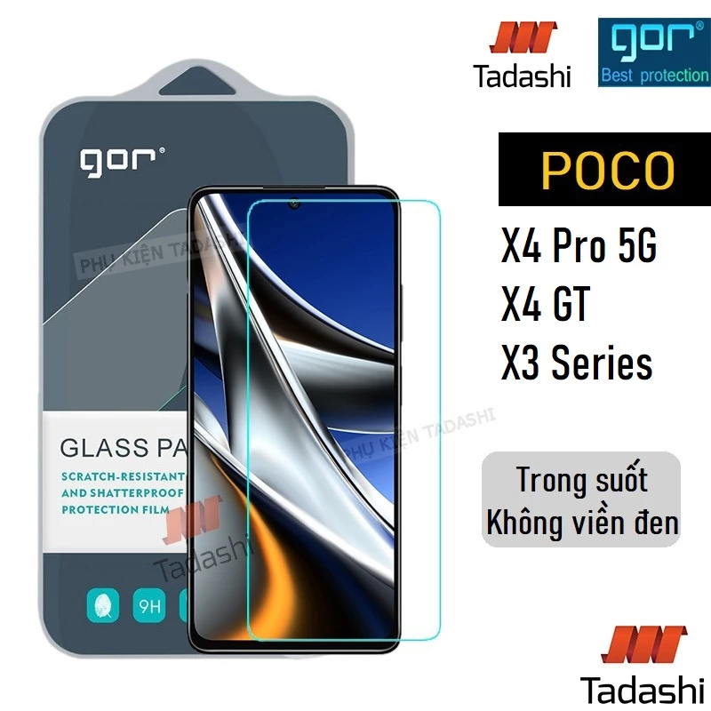 Kính Cường Lực Gor Xiaomi POCO X4 GT/ X4 Pro 5G, Poco F4 5G/ X3/X3 Pro/ X3 GT/ X3NFC Trong Suốt 9H Vát 2.5D - Hãng Gor