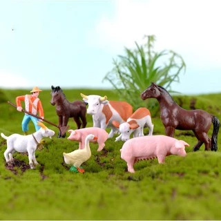 Tiểu cảnh mô hình gia súc trang trại và người nông dân trang trí tiểu cảnh