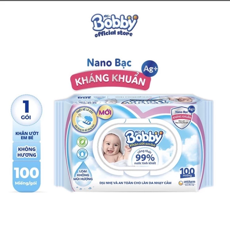 Khăn ướt Bobby không mùi 100 miếng