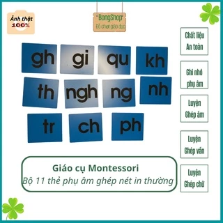 Đồ chơi giáo dục sớm - Giáo cụ Montessori từ 3 6 tuổi - 19 thẻ chữ nhám phụ âm, nguyên âm ghép in thường  MR10 BongShop