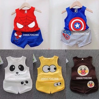 [Flash Sale] Set 5 bộ quần áo ba lỗ cotton 2 chiều cho bé trai và bé gái 3-15kg