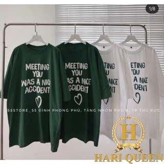 Áo phông Meeting You Trái Tim form rộng đẹp- Áo thun tay lỡ Unisex nam nữ kiểu hàn quốc vải cotton HARI in hoạ tiết