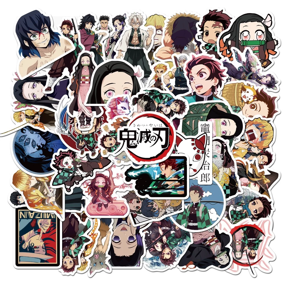 Bộ 50 miếng dán chống thấm nước hình nhân vật Anime Demon Slayer: Kimetsu no Yaiba