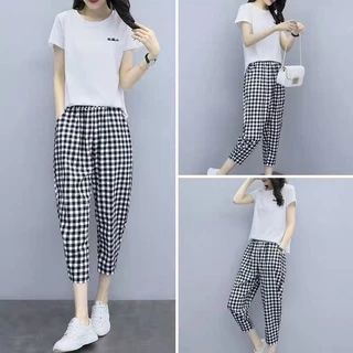 Quần baggy đũi kẻ caro cạp cao lưng thun _ quần bigsize hottrend 82 cân QCR