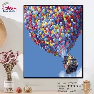 Tranh số hoá Gam ngôi nhà bóng bay Up căng khung 40x50cm PC0072C