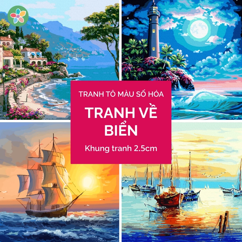 ✅Tranh tô màu theo số - Phong cảnh biển đã căng khung 40x50cm