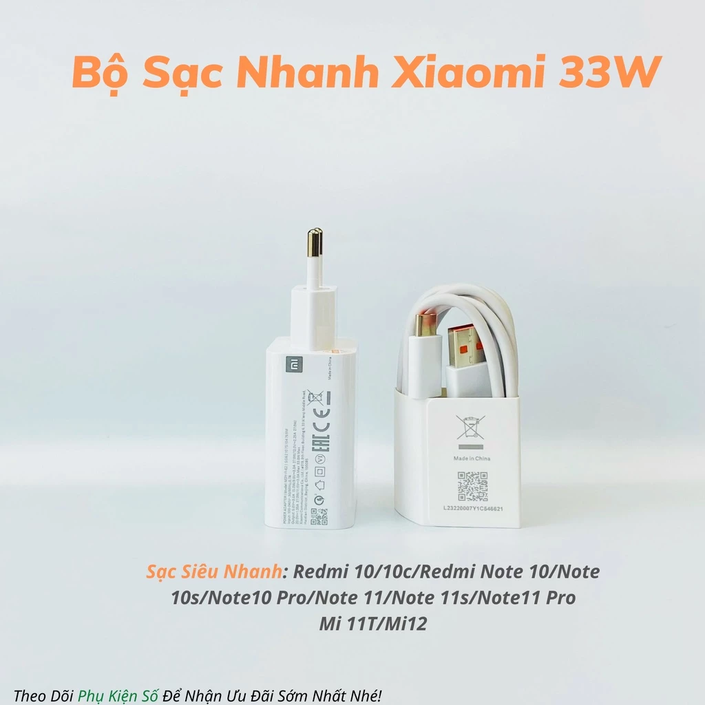 Bộ Sạc Nhanh Xiaomi 33W Sạc Nhanh Cho Các Dòng Redmi 10/10c/Redmi Note 10/Note 10s/Note10 Pro/Note 11/Mi 11T/Mi 12