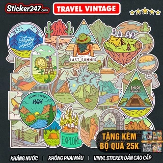 Sticker Travel Vintage 🌈𝑭𝒓𝒆𝒆𝒔𝒉𝒊𝒑 chống nước, sticker dán laptop, điện thoại, đàn guitar, mũ bảo hiểm, vali, ipad TRA03