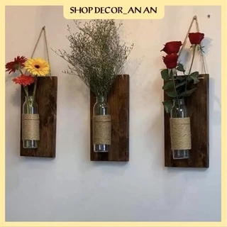 Bảng gỗ treo tường kèm lọ hoa thuỷ tinh,decor trang trí phòng khách phòng bếp ban công,cửa sổ,quán cafe