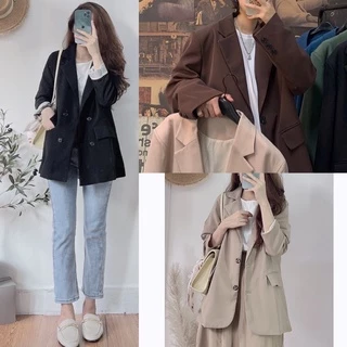 Áo Blazer Dài Tay Trơn Dáng Rộng Chất Mát, Áo Khoác Vest Dài Tay Cơ Bản Nhiều Màu, Labibi