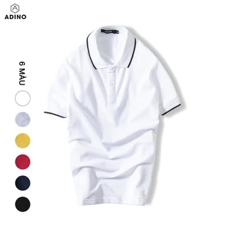 Áo polo nam ADINO màu trắng phối viền vải cotton co giãn dáng công sở slimfit hơi ôm trẻ trung AP71