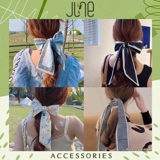 Dây buộc tóc vải lụa satin, thắt nơ cổ buộc tóc nhiều công dụng thời trang kiểu Pháp, June accessories