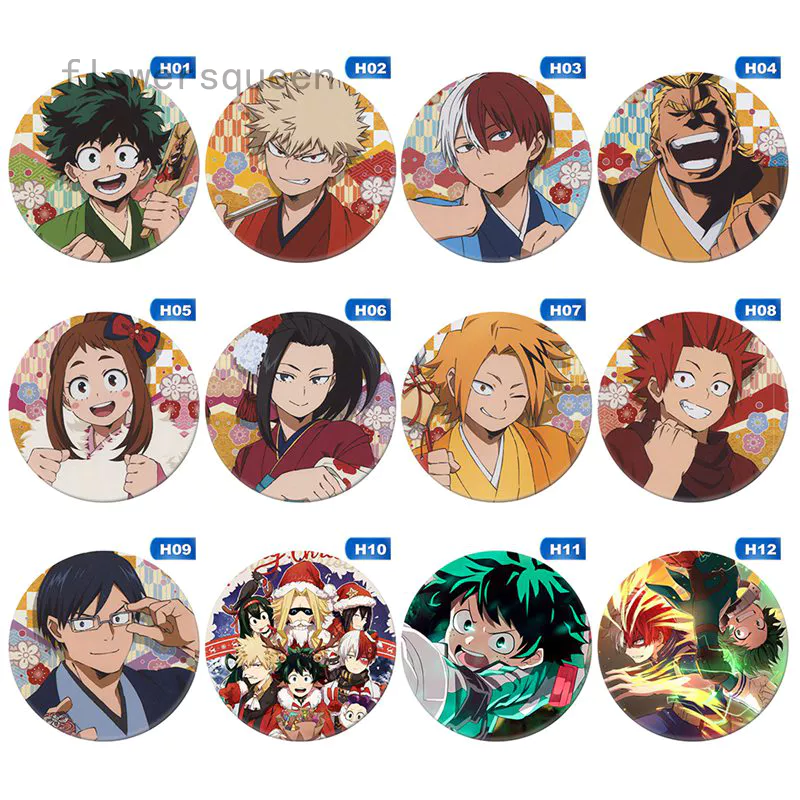 flowersqueen Ghim Cài Áo Hình Tròn Họa Tiết Nhân Vật Hoạt Hình My Hero Academia Để Trang Trí