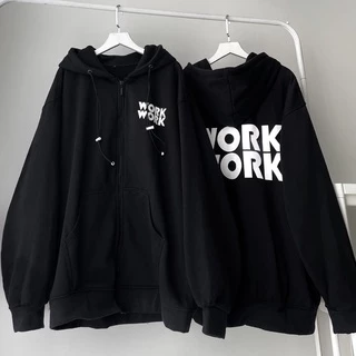 Áo Khoác Hoodie Phối Zip Unisex WORK Vải Nỉ Bông màu XÁM/ĐEN Form Rộng 🖤 Nam nữ unisex 🖤 Áo hoodie dây kéo July7store