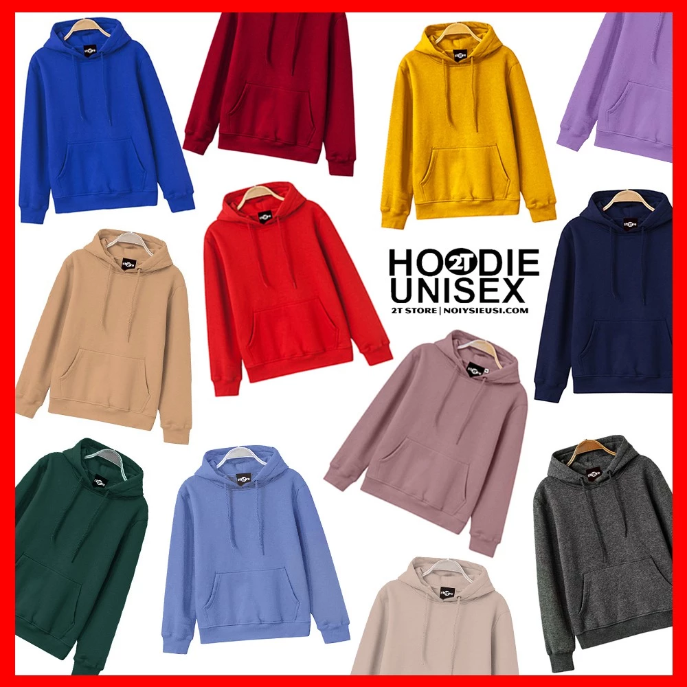 Áo Hoodie Unisex Basic 2T Store, Áo Nỉ Bông Chui Đầu Nón 2 Lớp Dày Dặn Nhiều Màu Sắc (Màu 1 Đến 12)