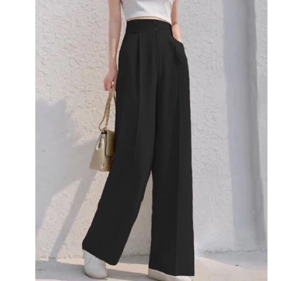 quần culottes cạp siêu cao 2 khuy khóa trước form chuẩn chất đep