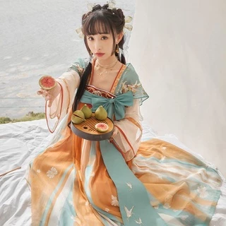 Đầm Hán phục truyền thống Trung Hoa tay dài thời trang phong cách xuân hè