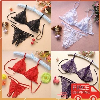 [FREESHIP❤️] Set Bikini Áo Ngực 2 Dây Không Gọng Và Quần Lót Nữ Lọt Khe Thêu Ren Gợi Cảm Quyến Rũ Freesize Dưới 60kg