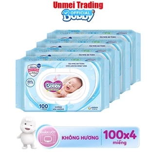 Combo Tiết Kiệm - 4 Gói Khăn Ướt Bobby Care Không Hương 100 Tờ/Gói