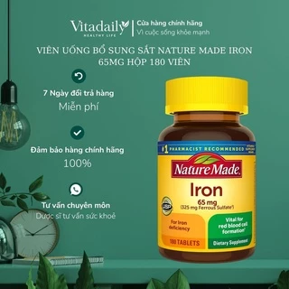 Viên uống Bổ Máu Iron 65mg Nature Made 180 viên của Mỹ