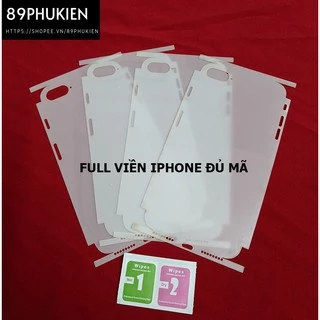 Miếng dán PPFbóng phủ full lưng viền iPhone 7/8 7plus/8plus X/Xs XR XS-max IP11 11-pro 11-promax