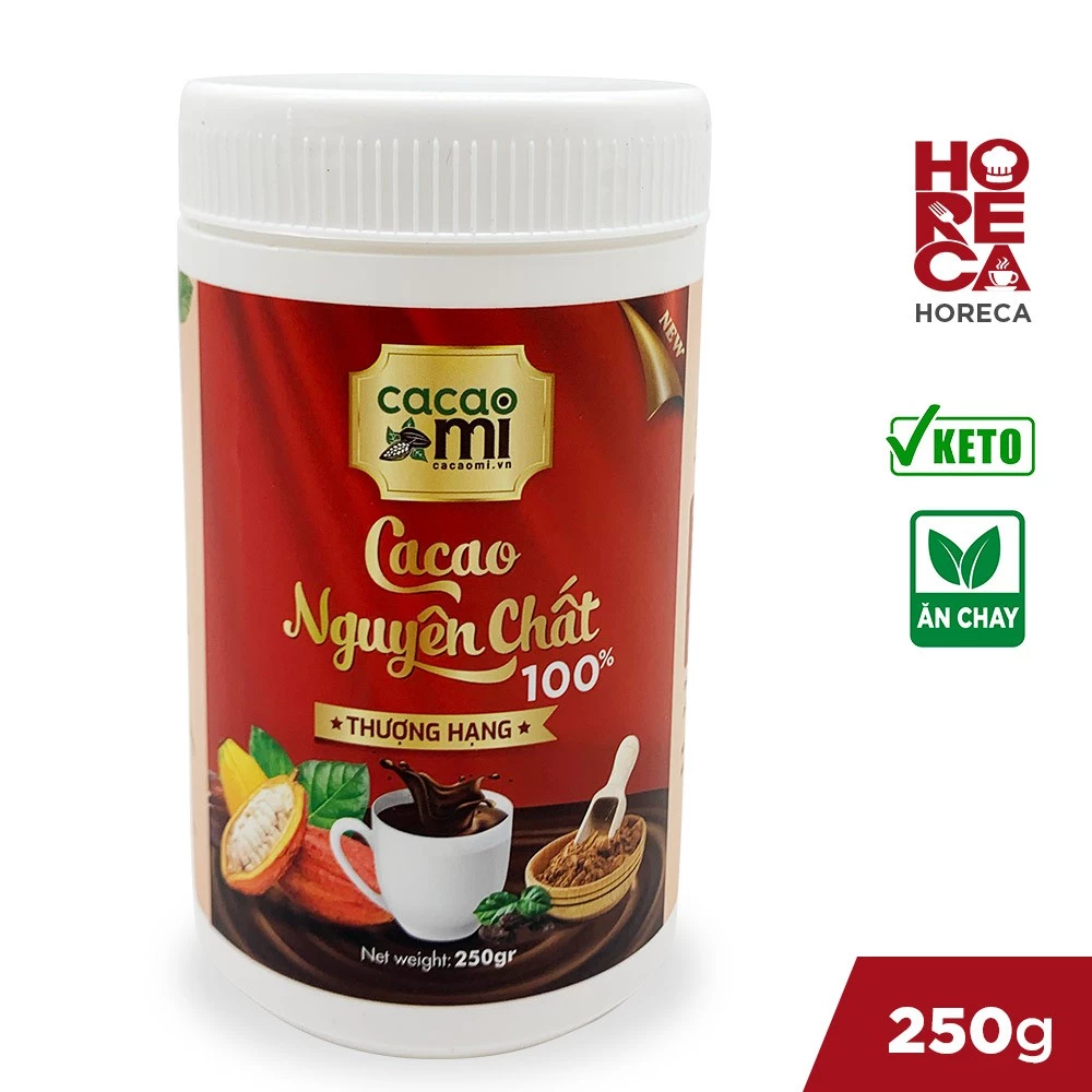 Bột cacao nguyên chất không đường CACAOMI chuyên làm bánh, pha trà sữa sô cô la hộp thượng hạng 250g