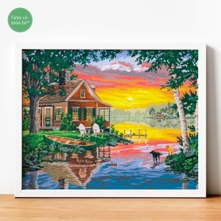 ✅Tranh tô màu theo số - Ngôi nhà bên sông đã căng khung 40x50cm 28 màu